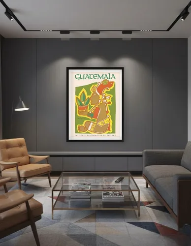 Vista 7 de Guatemala - Yum Kax Dios Del Maiz (señor del bosque) - Dios maya de las plantas y animales silvestres - Póster de viaje vintage c.1980s - Lienzo