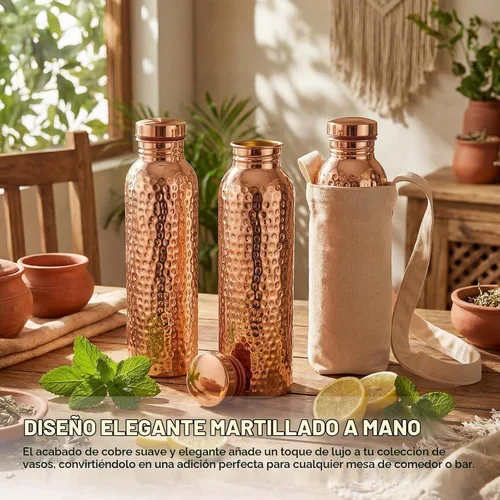 Vista 6 de LemonRoad - Juego de 2 botellas de agua de cobre (34 onzas/1000 ml) Hammered Health