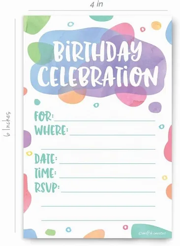 Vista 6 de Puntos de acuarela – Invitaciones de fiesta de cumpleaños – Estilo de relleno (20 unidades) con sobres