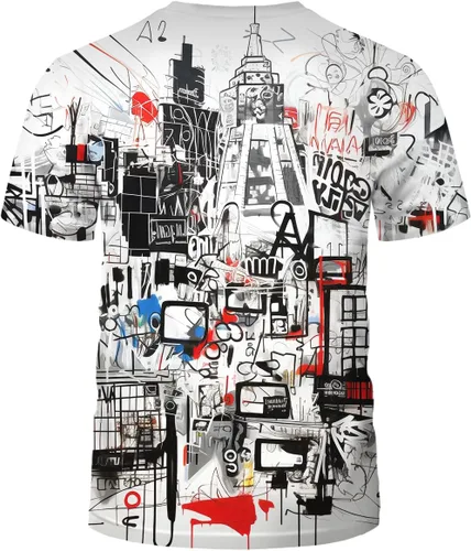 Vista 2 de Srcnhim Camiseta con marcadores de graffiti con letras callejeras para hombre, impresión 3D, camiseta gráfica de graffiti