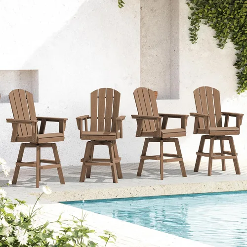 Vista 10 de SERWALL Silla de bar Adirondack giratoria de HDPE, taburetes de bar giratorios para exteriores, silla Adirondack de balcón para bistro, piscina