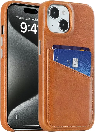 Vista 31 de LUCKYCOIN Funda de piel 100% auténtica tipo cartera para iPhone 13, diseño delgado con tarjetero y funda protectora a prueba de golpes, forro