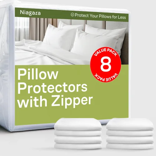 Vista 11 de Juego de 4 fundas de almohada ultrasuaves con cremallera tamaño Queen, 100% protección contra manchas, polvo y suciedad, lavables a máquina (beige)