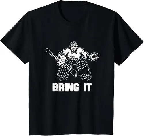 Vista 68 de Divertida camiseta gráfica de ropa de portero de hockey sobre hielo, Negro, S