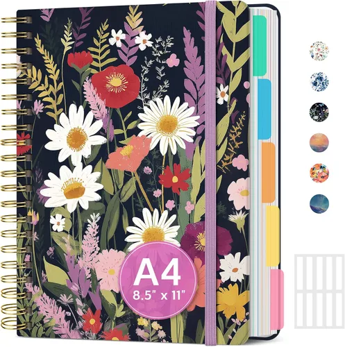 Vista 41 de Cuadernos grandes de espiral rayados para el trabajo con divisores y pestañas extraíbles, 8.5 x 11 pulgadas, bonito cuaderno de tapa dura de 5