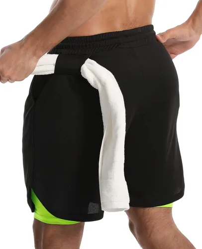 Vista 2 de JWJ Men's Running Athletic Workout Sports Mens 2 in 1 Shorts Breathable Gym Short for Men with Pocket
