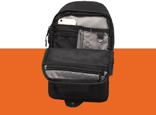 Vista 2 de Mochila oculta para hombres y mujeres, American Rebel Small Freedom - Mochila de transporte oculta, negro, camuflaje (Camo Black), Compacto