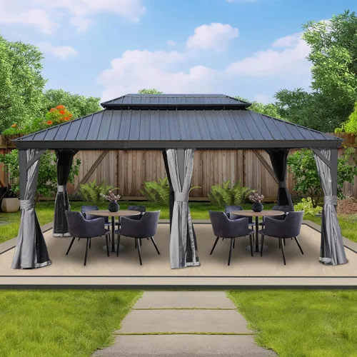 Vista 19 de Kozyard Caesar 10 x 12 pies Gazebo Permanente de Aluminio de techo rígido con una pared lateral con mosquitero