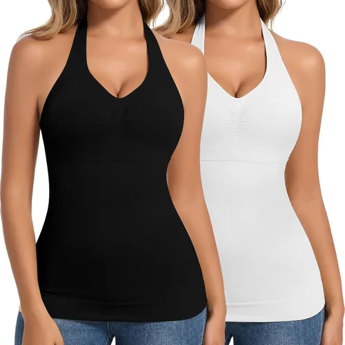 Vista 13 de JOYSHAPER Camisola moldeadora con brasier integrado de compresión halter para mujer, control de abdomen, brasier acolchado Halter Neck & V Neck #5