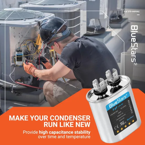 Vista 10 de Blue Stars - Repuesto de condensador de arranque ovalado 3 µF/MFD ± 5% 370/440 VCA 50/60 Hz eléctrico, para aire acond. central, bomba de calor