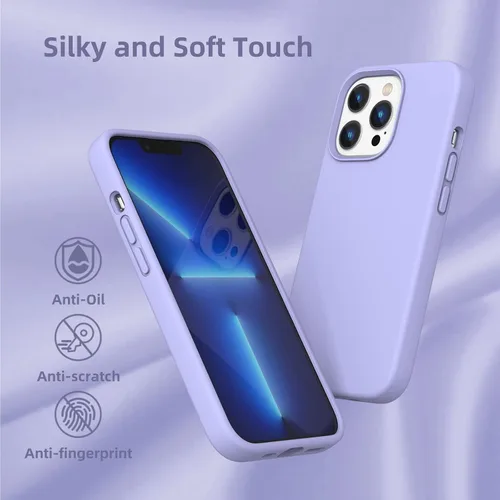 Vista 6 de Funda compatible con iPhone 13 Pro, protección contra caídas, antihuellas, funda de silicona líquida a prueba de golpes con forro de microfibra