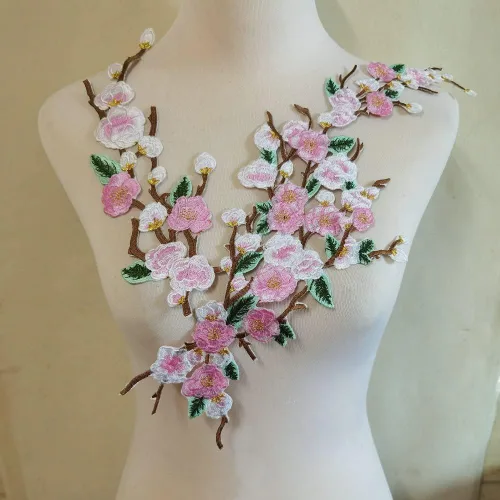 Vista 5 de 1 juego/2 piezas de parches de bordado de flores de Quince Sakura para planchar, appliques para decoración DIY (Azul)