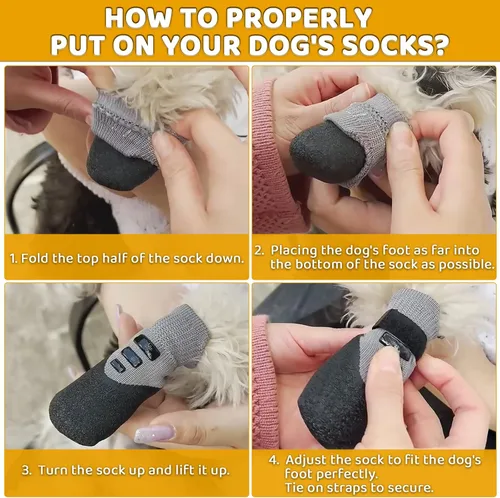 Vista 5 de Calcetines grandes para perros con goma antideslizante y correas de fijación, protector de patas antideslizante