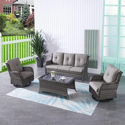 Vista 67 de HUMMUH Juego de 2 Sillas Giratorias Mecedoras de Mimbre para Patio Exterior, Juego de Muebles de Sillas Mecedoras de Ratán (Marrón, Azul) 50,000