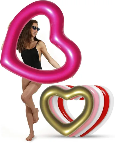 Vista 15 de LOTELI - Flotadores de piscina con forma de corazón originales para adultos, más gruesos y fuertes, flotadores inflables grandes para fiestas