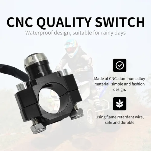 Vista 6 de CNC Aluminio 7/8 "Manillar de motocicleta Control cuerno arranque interruptor botón acción momentánea con dos conectores bala negro