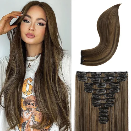 Vista 19 de REECHO Extensiones de cabello, 11 piezas de extensiones de cabello con clip de 24 pulgadas de largo, lacio, HE005, extensiones sintéticas naturales