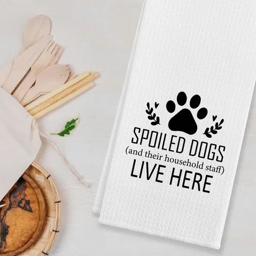 Vista 2 de Spoiled Dogs Live Here Farmhouse - Paños de cocina de algodón y paños de cocina, 24 x 16 pulgadas, regalos para los amantes de los perros Multi2