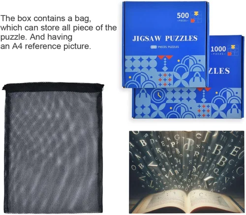 Vista 7 de Rompecabezas de libro del alfabeto, rompecabezas de 500 piezas, rompecabezas de regalo con bolsa de almacenamiento de malla, rompecabezas divertido