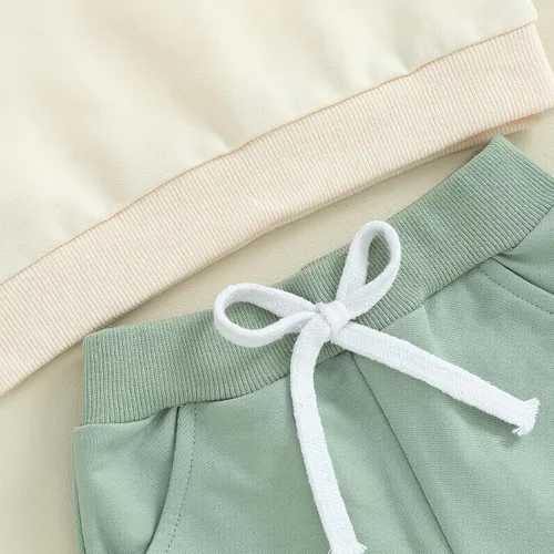 Vista 6 de Conjunto de 3 piezas de sudadera de manga larga con volantes y bloques de color para bebé niña