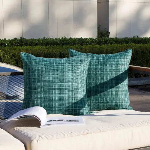 Vista 29 de Kevin Textile - Juego de 2 fundas de almohada decorativas para exteriores, impermeables, para jardín, patio, tienda de campaña, sofá, de 16 x 16