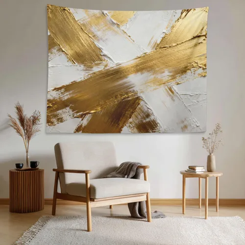 Vista 3 de Shrahala Retro Paint Abstract Tapestry, White Gold Oil Painted Work Rustic Wall Hanging Hd Print Polyester Backdrop For Dorm Room Bedroom 30 X 40 In