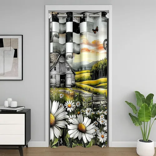 Vista 32 de Manfei Bonita cortina de puerta de gato negro Kawaii para puerta de armario, cortinas opacas con temática de animales estrellados, cortina opaca
