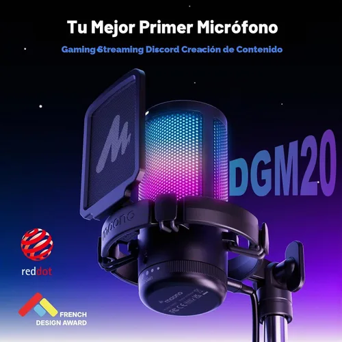 Vista 2 de MAONO USB Gaming Microphone for PC, Noise Cancellation Condenser Mic with RGB Lights, Mute, Gain for Streaming, Recording, Podcast, Chat, Twitch