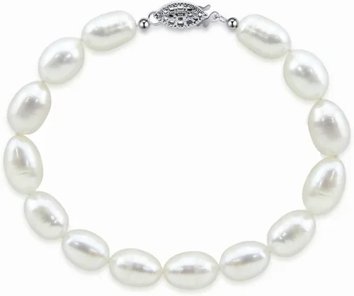 Vista 3 de 8.09,5mm Blanco de agua dulce perla cultivada collar 16inches ovalada, conjuntos de arete y pulsera 7.0inches con base de metal Cierre