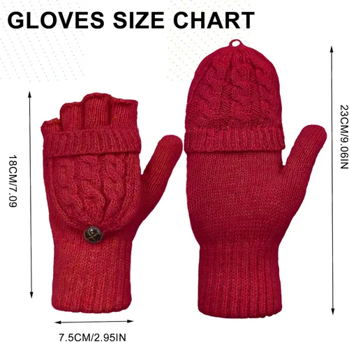 Vista 48 de Beurlike Guantes de invierno para mujer, de lana cálida, a prueba de viento, convertibles, sin dedos