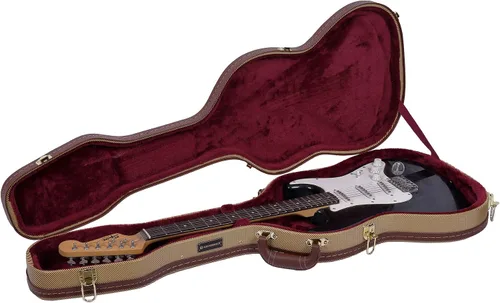 Vista 42 de Crossrock Estuche de madera para guitarra clásica de tamaño completo 4/4, diseño superior arqueado, interior de felpa, pestillos de metal Negro
