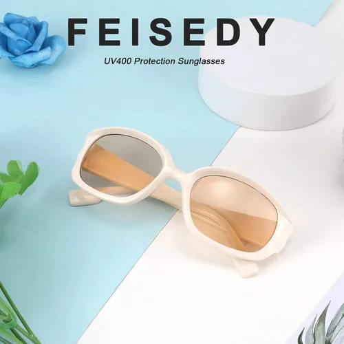 Vista 3 de FEISEDY Gafas de sol deportivas de moda envolventes gruesas con marco rectangular Funky gafas para mujeres y hombres B2831, 56mm