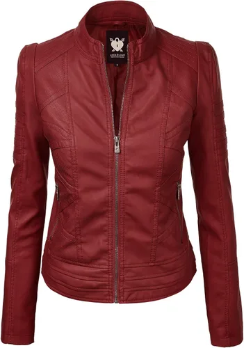 Vista 29 de Lock and Love Chaqueta Abrigo de Moto Motociclista de Piel Sintética para Mujer con Capucha Extraíble o No Extraíble Wjc1044_negro