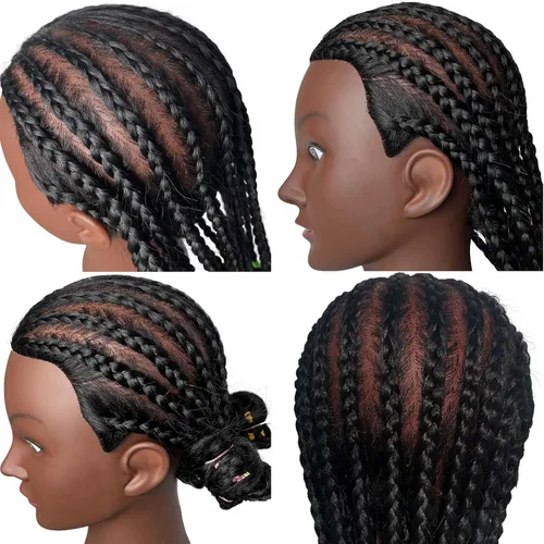 Vista 5 de Cabeza de maniquí de 16 pulgadas, 100% cabello humano, para peluquería, entrenamiento, trenzar, peinar, cosmetología, maquillaje, práctica
