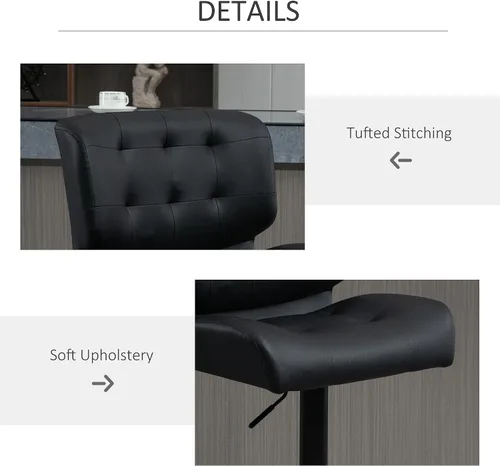Vista 5 de HOMCOM Juego de 2 taburetes de bar de altura de mostrador con asiento ajustable, color negro