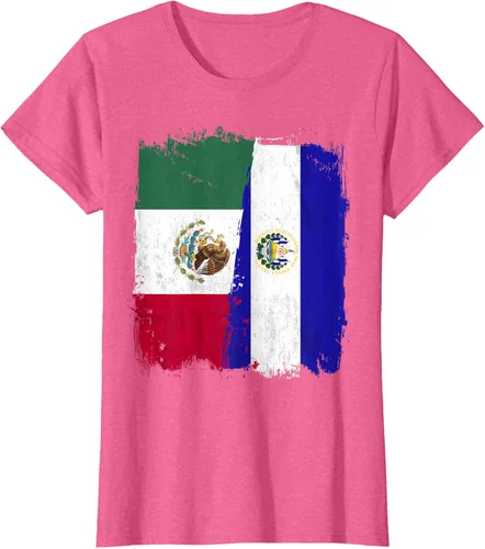 Vista 65 de Camiseta con la bandera mexicana de El Salvador con la mitad de la bandera mexicana de El Salvador