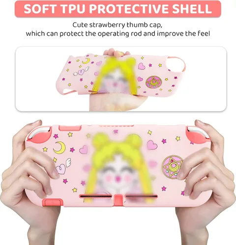 Vista 3 de Funda de transporte rosa para accesorios Nintendo Switch Lite, paquete de funda de viaje para Switch Lite con funda protectora de TPU suave, correa