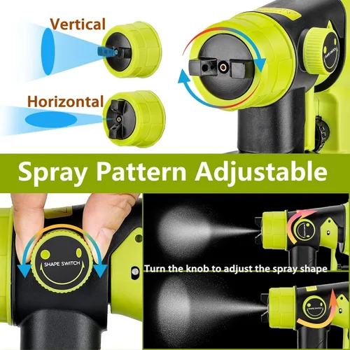 Vista 3 de Pulverizador de pintura inalámbrico compatible con batería Ryobi One de 18V, capacidad de 1000ml, pistola de pintura en aerosol HVLP, 3 patrones y 4