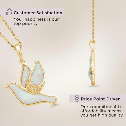 Vista 14 de Jewelili Collar con colgante de paloma de plata de ley o oro amarillo chapado en plata de ley para mujer, ópalo creado y diamantes redondos blancos