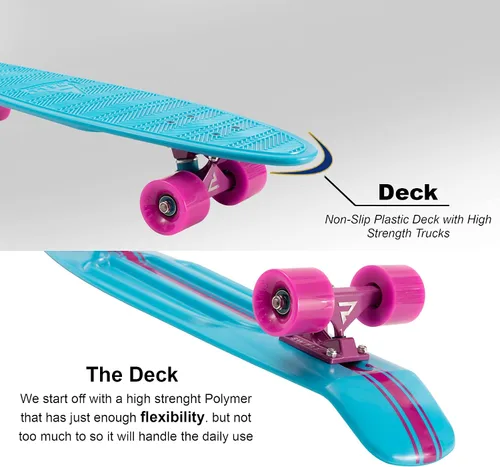 Vista 3 de Swell Skateboards Monopatín completo retro de plástico de 22 pulgadas y 28 pulgadas para principiantes, niños, niñas, jóvenes, adolescentes, adultos