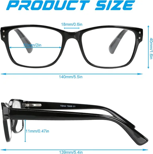 Vista 3 de Gafas de lectura para hombre, ligeras, cuadradas, para lectores, elegantes, con bisagra de resorte, ajuste cómodo, paquete de 4