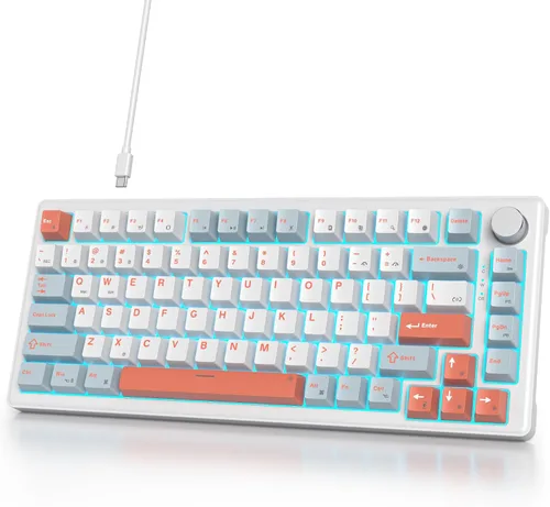 Vista 11 de 75% Teclado para Juegos con Cable, Montaje de Junta de Intercambio en Caliente, Interruptor Blanco, Teclado Mecánico TKL de 82 Teclas, NKRO Cremoso