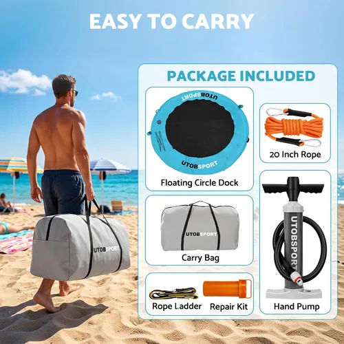 Vista 6 de UTOBSPORT Hamaca de Agua Inflable Muelle Flotante 8x8 PIES Isla Flotante Balsa de Agua para Lago Barco Piscina Océano Adultos Niños Perros