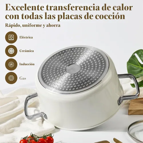 Vista 2 de Olla de stock de cerámica de 5 cuartos antiadherente con tapa, olla para sopa, olla de pasta antiadherente fácil de limpiar, sin PFOA, PFAS, PTFE