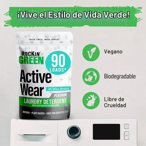 Vista 6 de Detergente para ropa Rockin' Green, Detergente en polvo para ropa a base de plantas, Detergente para ropa totalmente natural, Combatiente de olores