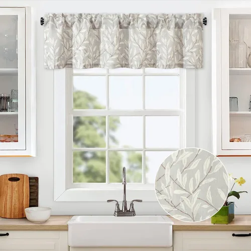 Vista 31 de VOGOL Cortinas de cenefa de jacquard dorado con diseño de flores de lujo para dormitorio, sala de estar, comedor, 52 x 14 pulgadas, 1 panel, negro