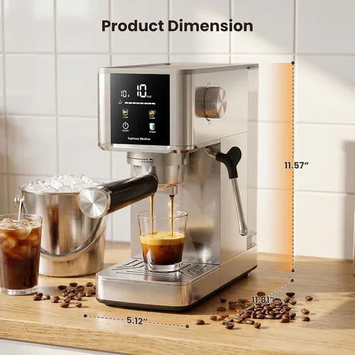 Vista 9 de Electactic Máquina de café espresso de 20 barras con espumador de leche, cafetera espresso profesional para capuchino y café con leche, cafetera
