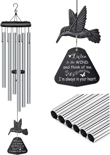 Vista 8 de Campanillas de viento de condolencias con hilandero de viento de colibrí, campanillas de viento conmemorativas para la pérdida de un ser querido