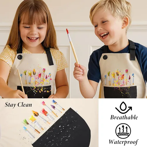 Vista 6 de Paquete de 2 delantales de artista para pintar, delantal ajustable impermeable de jardinería, lindo delantal de pintura para niños y niñas
