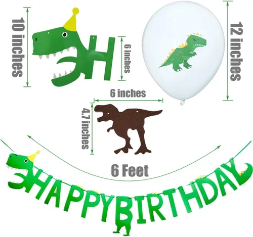 Vista 2 de Cartel de feliz cumpleaños con temática de dinosaurio, decoración de fiesta, juego de suministros de fiesta del mundo jurásico para fiestas